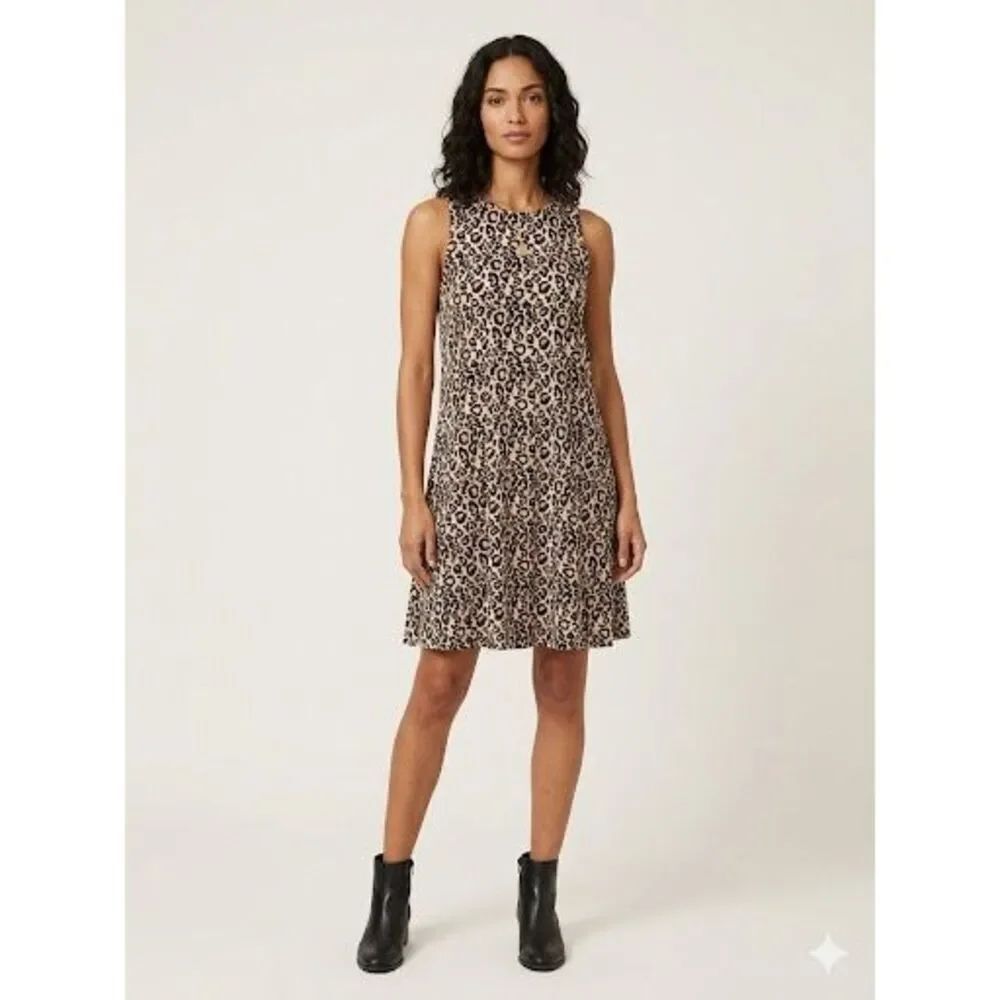 NWT Anne Klein Leopard Print Shift Dress Sleeveless Stretch 6 MSRP $99